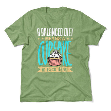 A Balanced Diet Means, A Cake In Each Hand Men/Unisex T-Shirt in Heather Green color